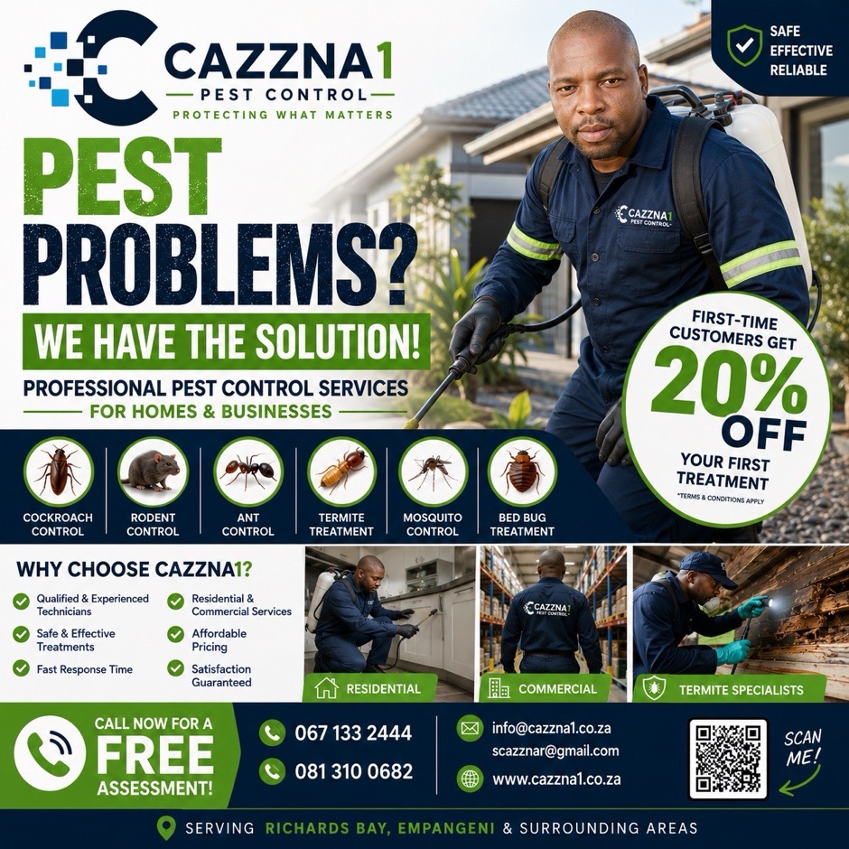 Cazzna1 Pest Control professional services — pest control for homes and businesses in Richards Bay and Empangeni